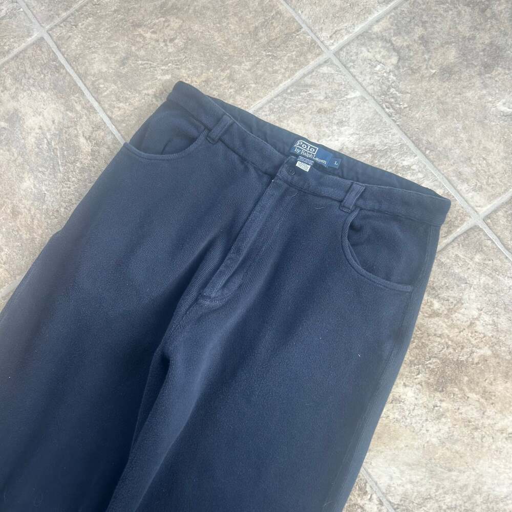 Vintage Polo Ralph Lauren Navy Fleece Knit Wide Leg Lounge Pants Size L